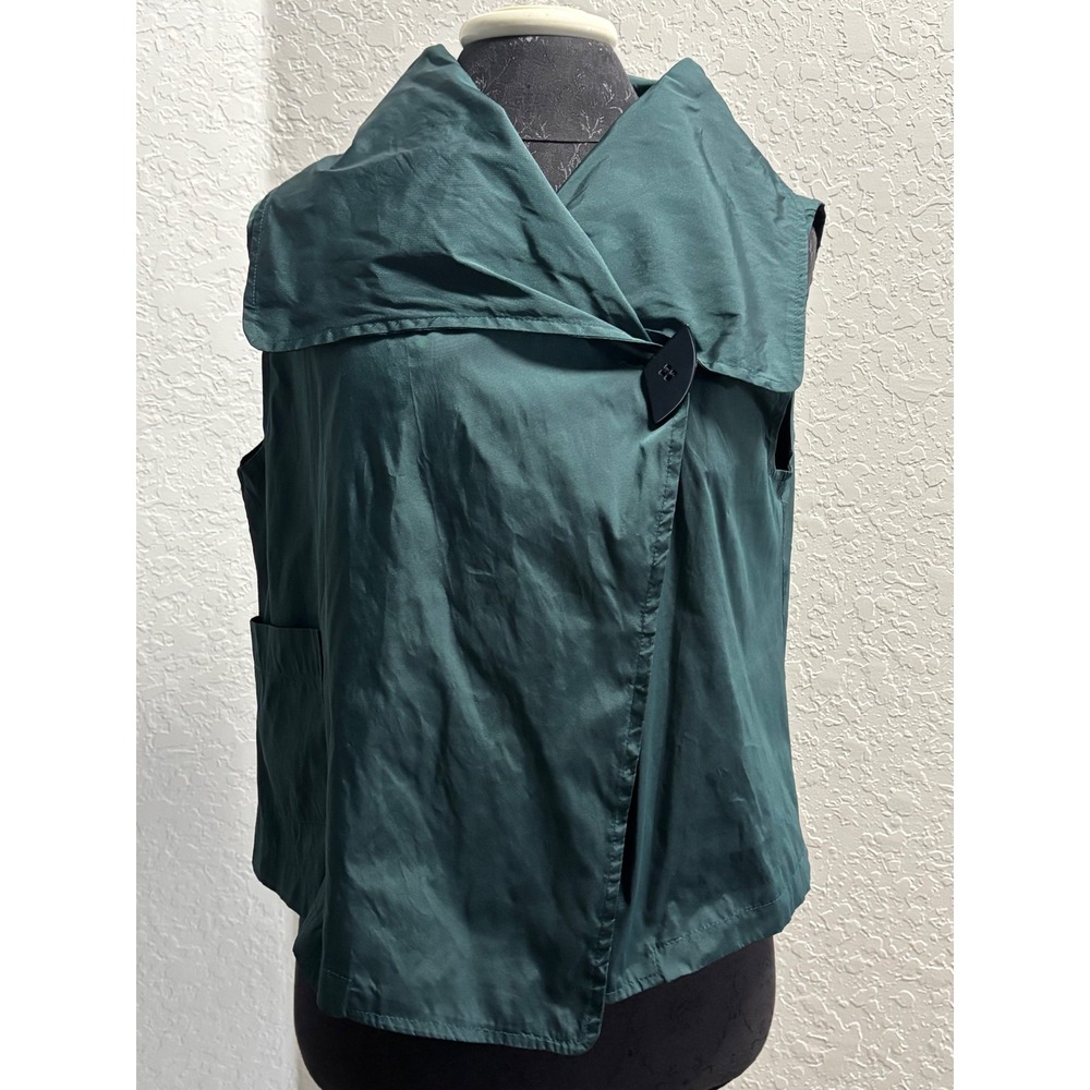Kozan Womens Green Asymmetrical Oversized Collar Sleeveless Wrap Vest Size M